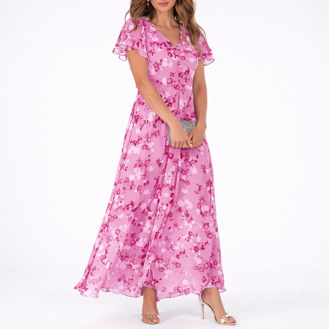 Victoria | Elegant And Romantic Fall Wedding Floral Chiffon Maxi Dress