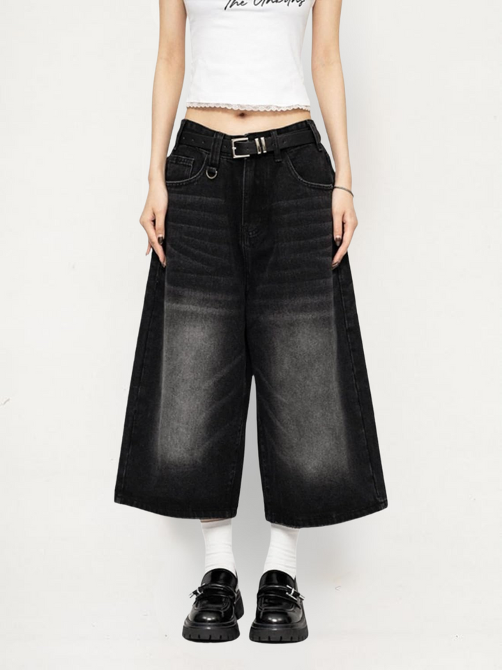Luna | Ausgefallene Vintage-Culotte aus Denim mit Used-Details