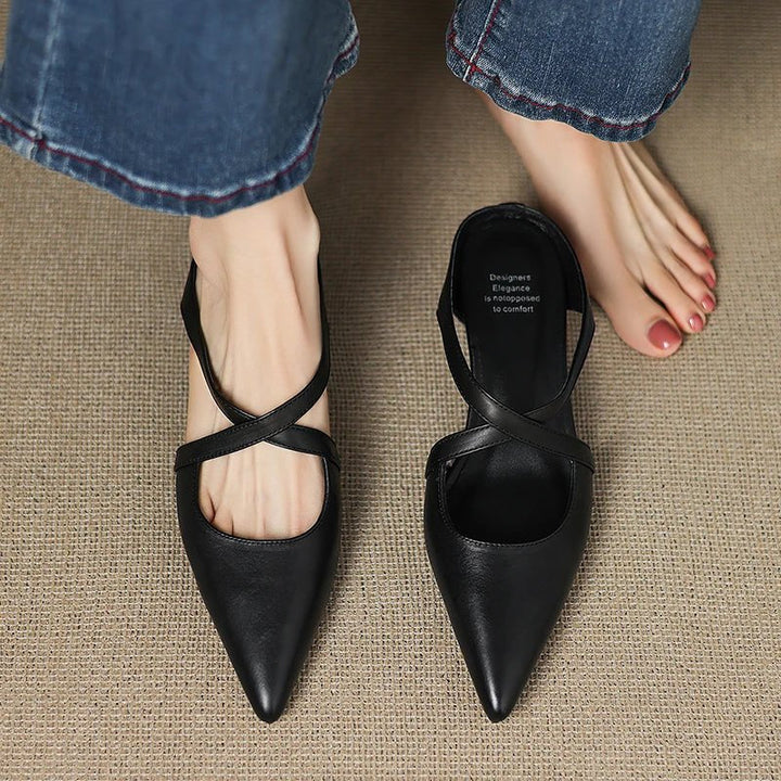Seraphina | Mule sofisticate e confortevoli in pelle con cinturini incrociati