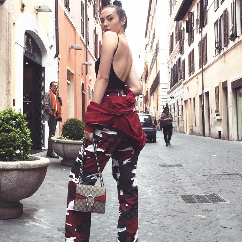 Lydia | Pantalon cargo camouflage audacieux et élégant