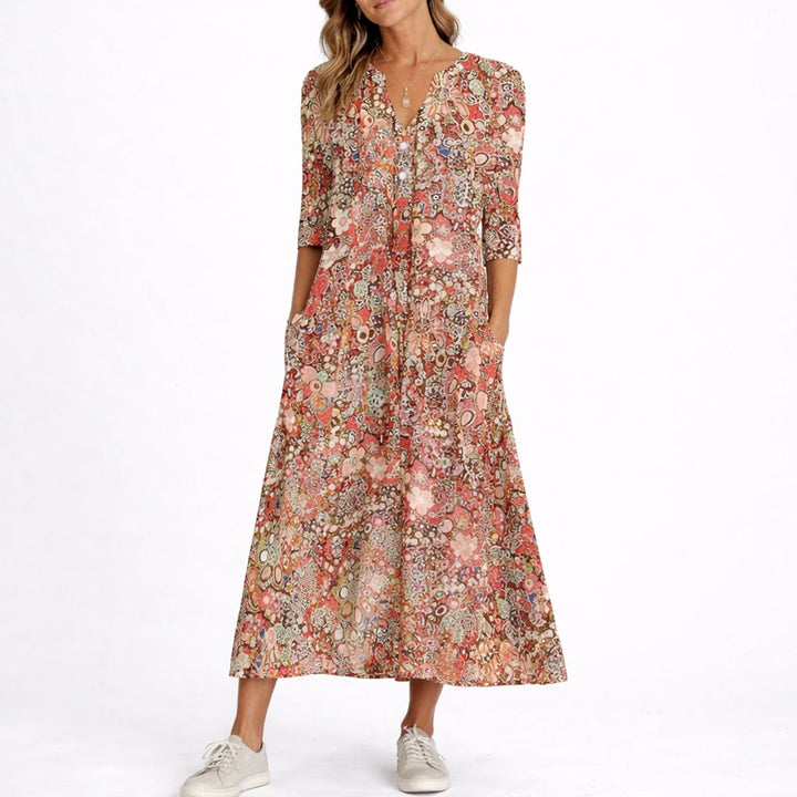 Camila | Comfortable And Elegant Fall Wedding Floral Midi Dress