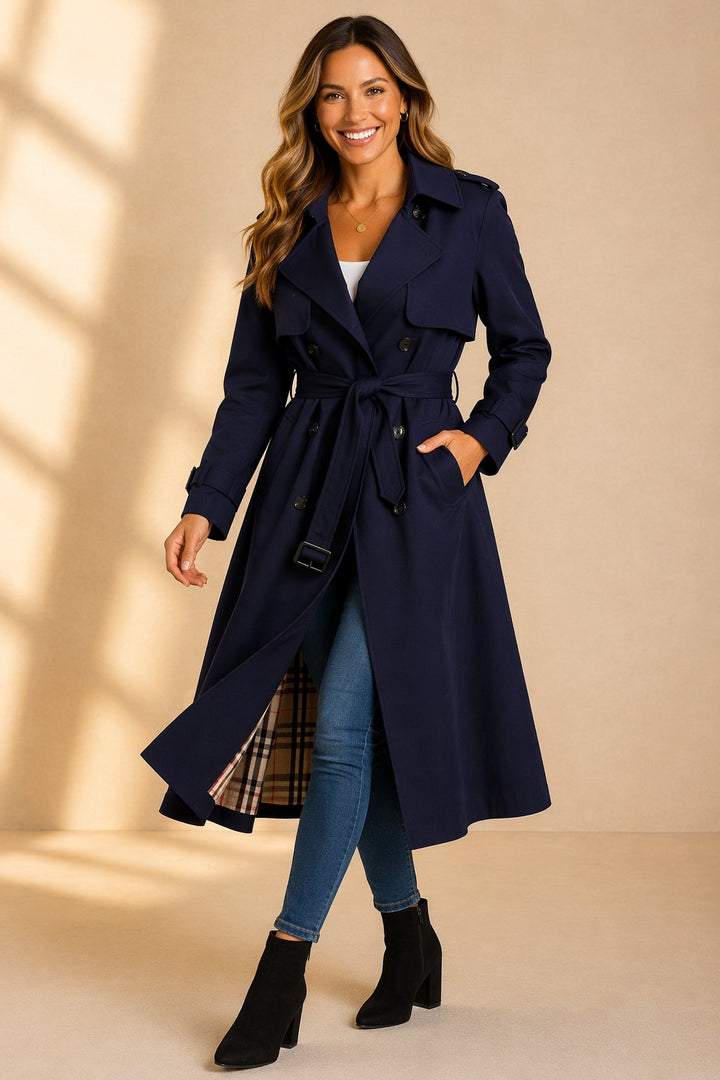 Julia | Trench lungo doppiopetto elegante con cintura