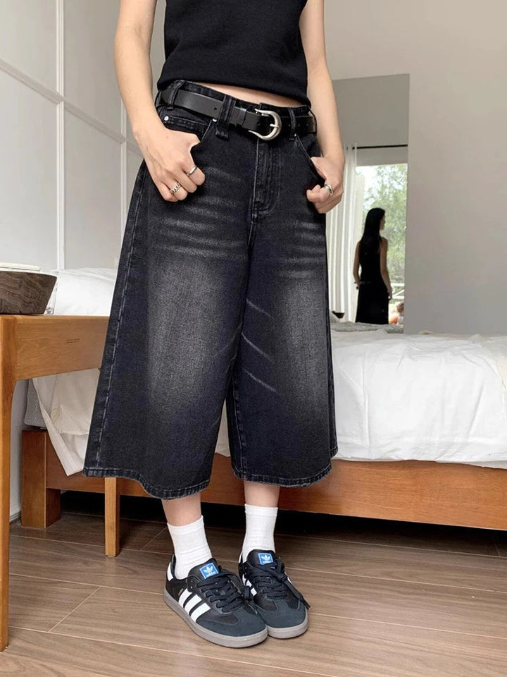 Luna | Ausgefallene Vintage-Culotte aus Denim mit Used-Details