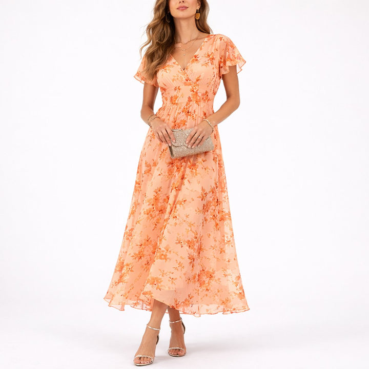 Victoria | Elegant And Romantic Fall Wedding Floral Chiffon Maxi Dress